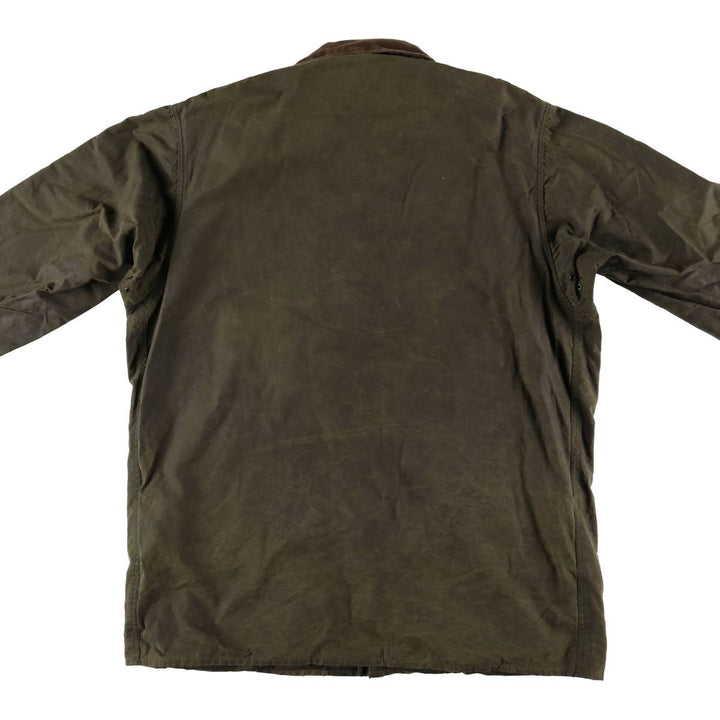 1990'S Barbour Border Waxed Cotton Oiled Jacket with Old 3 Warrant Badge, Made in the UK, Size C44, Men's Size L cotton Khaki type Vintage Second Hand