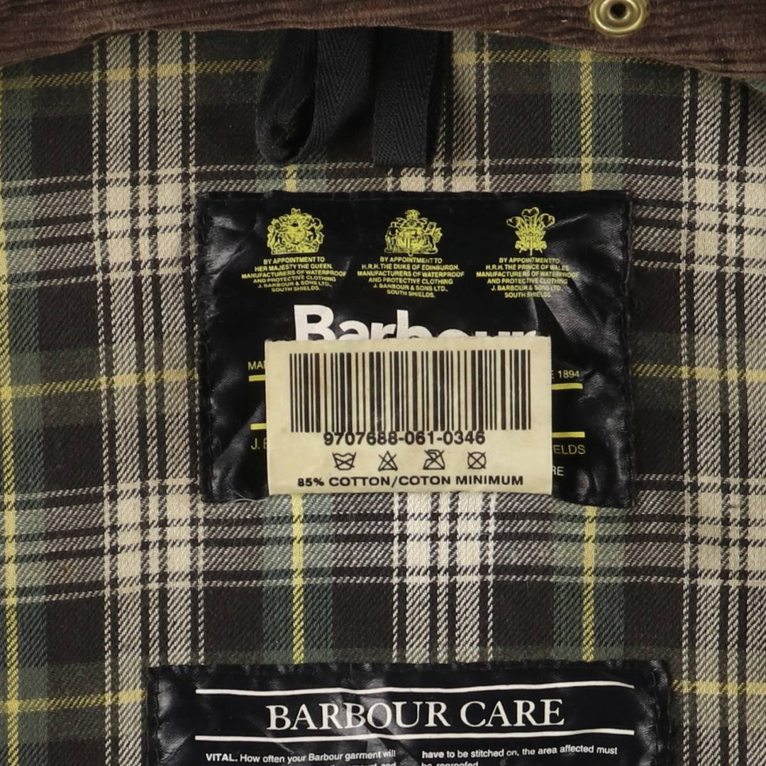 1990'S Barbour Border Waxed Cotton Oiled Jacket with Old 3 Warrant Badge, Made in the UK, Size C44, Men's Size L cotton Khaki type Vintage Second Hand