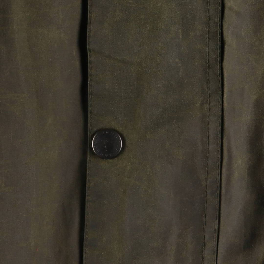 1990'S Barbour Border Waxed Cotton Oiled Jacket with Old 3 Warrant Badge, Made in the UK, Size C44, Men's Size L cotton Khaki type Vintage Second Hand
