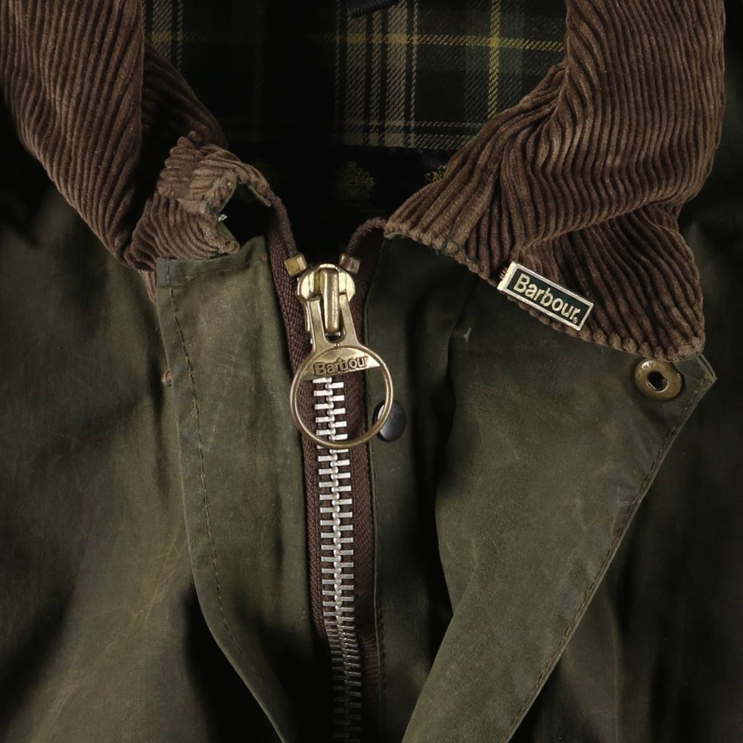 1990'S Barbour Border Waxed Cotton Oiled Jacket with Old 3 Warrant Badge, Made in the UK, Size C44, Men's Size L cotton Khaki type Vintage Second Hand