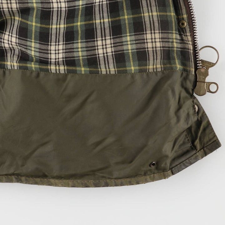 1990'S Barbour Border Waxed Cotton Oiled Jacket with Old 3 Warrant Badge, Made in the UK, Size C44, Men's Size L cotton Khaki type Vintage Second Hand