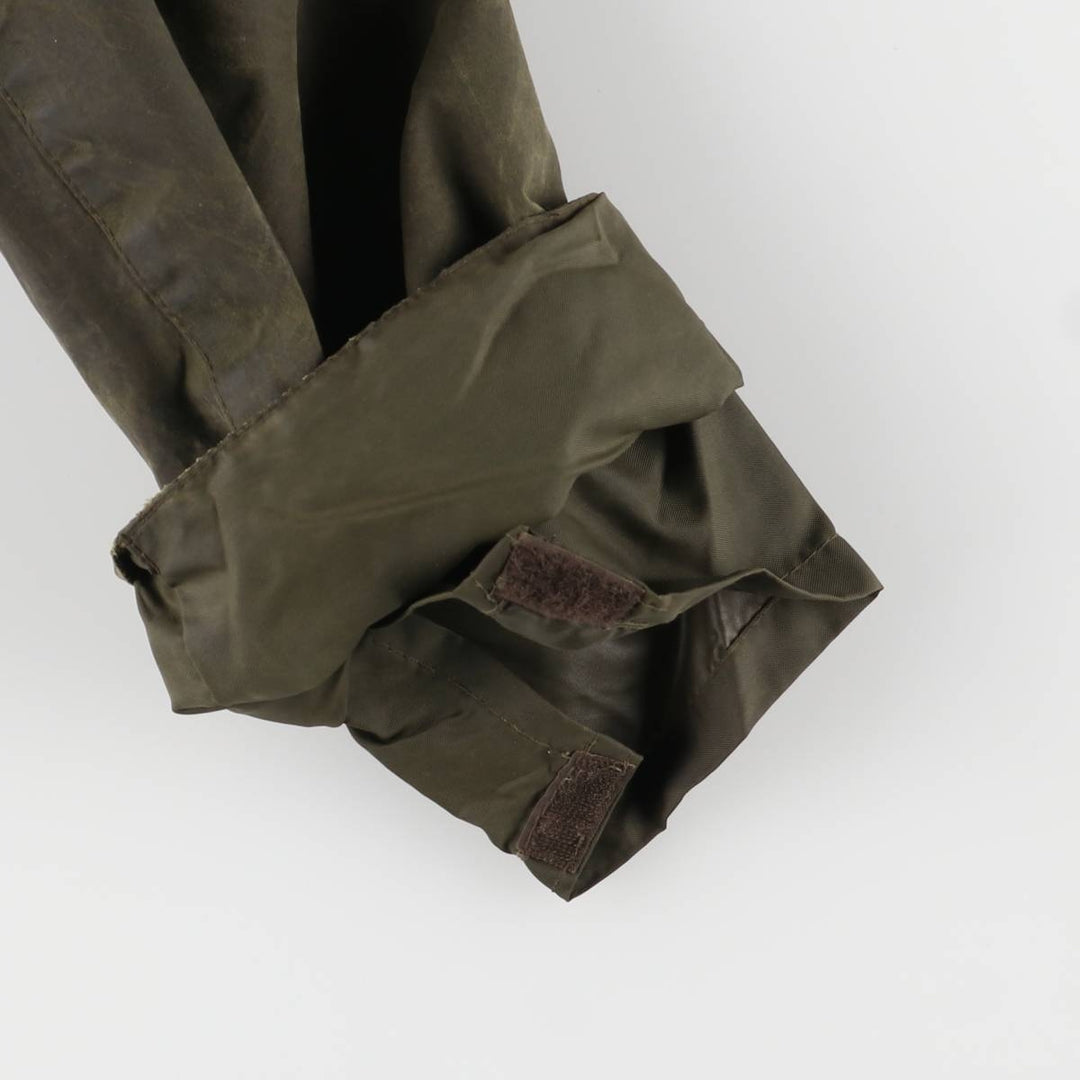 1990'S Barbour Border Waxed Cotton Oiled Jacket with Old 3 Warrant Badge, Made in the UK, Size C44, Men's Size L cotton Khaki type Vintage Second Hand