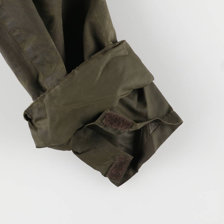 1990'S Barbour Border Waxed Cotton Oiled Jacket with Old 3 Warrant Badge, Made in the UK, Size C44, Men's Size L cotton Khaki type Vintage Second Hand