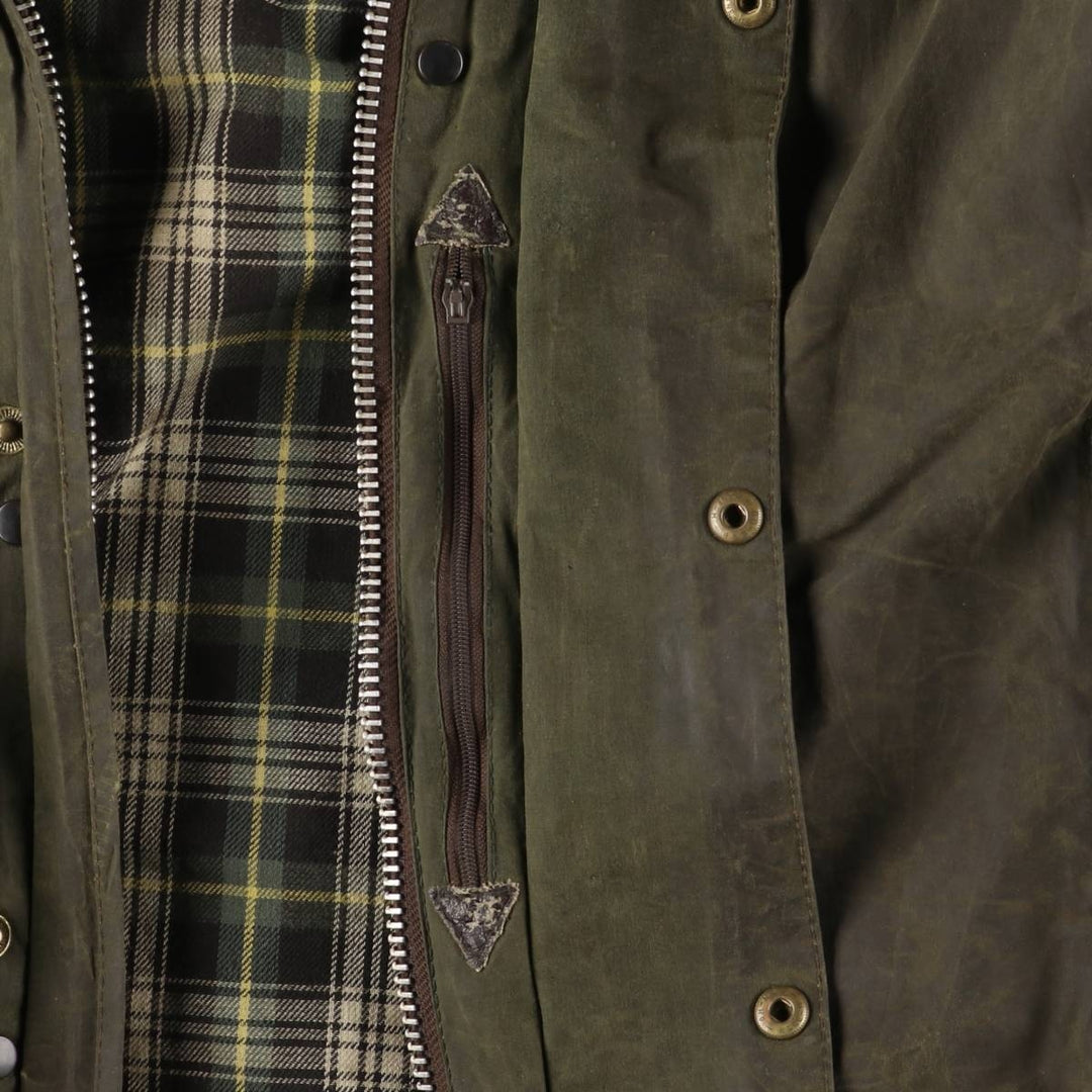 1990'S Barbour Border Waxed Cotton Oiled Jacket with Old 3 Warrant Badge, Made in the UK, Size C44, Men's Size L cotton Khaki type Vintage Second Hand