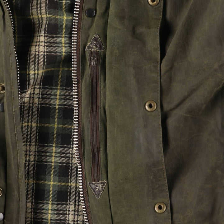 1990'S Barbour Border Waxed Cotton Oiled Jacket with Old 3 Warrant Badge, Made in the UK, Size C44, Men's Size L cotton Khaki type Vintage Second Hand