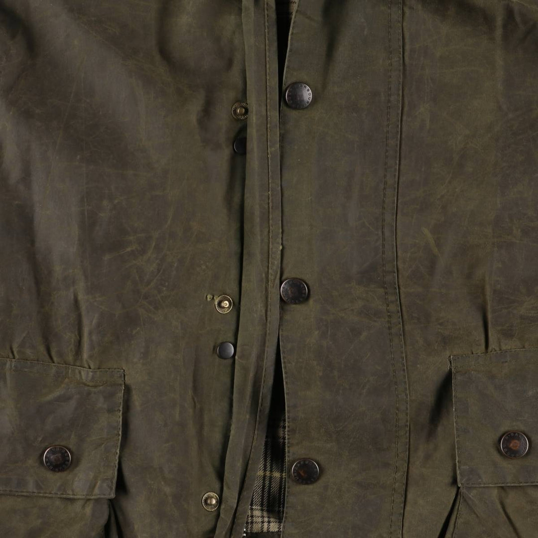 1990'S Barbour Border Waxed Cotton Oiled Jacket with Old 3 Warrant Badge, Made in the UK, Size C44, Men's Size L cotton Khaki type Vintage Second Hand
