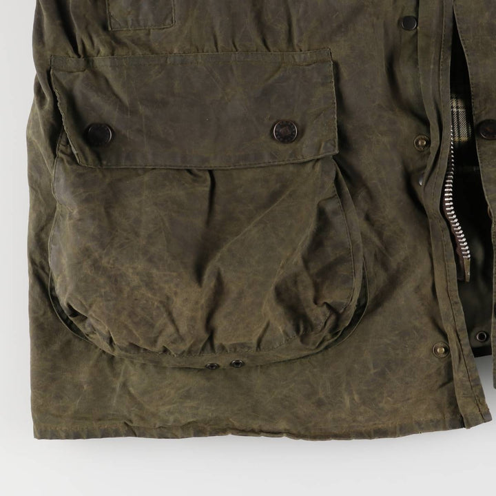 1990'S Barbour Border Waxed Cotton Oiled Jacket with Old 3 Warrant Badge, Made in the UK, Size C44, Men's Size L cotton Khaki type Vintage Second Hand