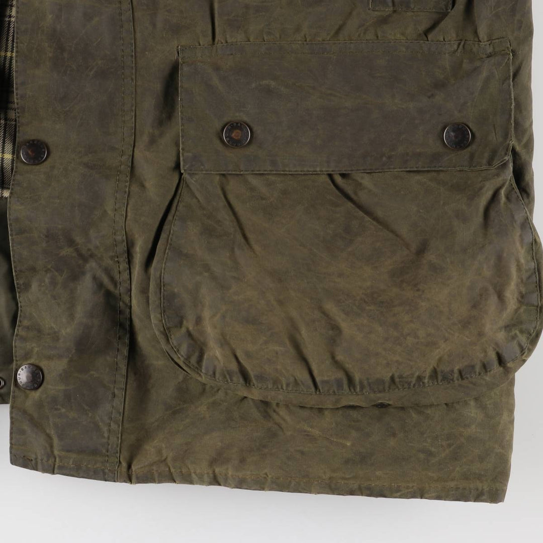 1990'S Barbour Border Waxed Cotton Oiled Jacket with Old 3 Warrant Badge, Made in the UK, Size C44, Men's Size L cotton Khaki type Vintage Second Hand