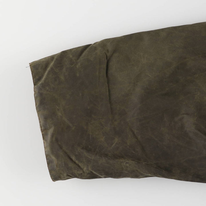 1990'S Barbour Border Waxed Cotton Oiled Jacket with Old 3 Warrant Badge, Made in the UK, Size C44, Men's Size L cotton Khaki type Vintage Second Hand