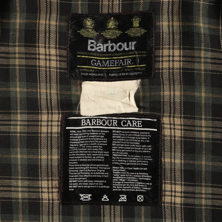 80s-90'S Barbour GAMEFAIR 3-Warrant Waxed Cotton Oiled Jacket, Made in England, C44, Men's Size L cotton Khaki type Vintage Second Hand
