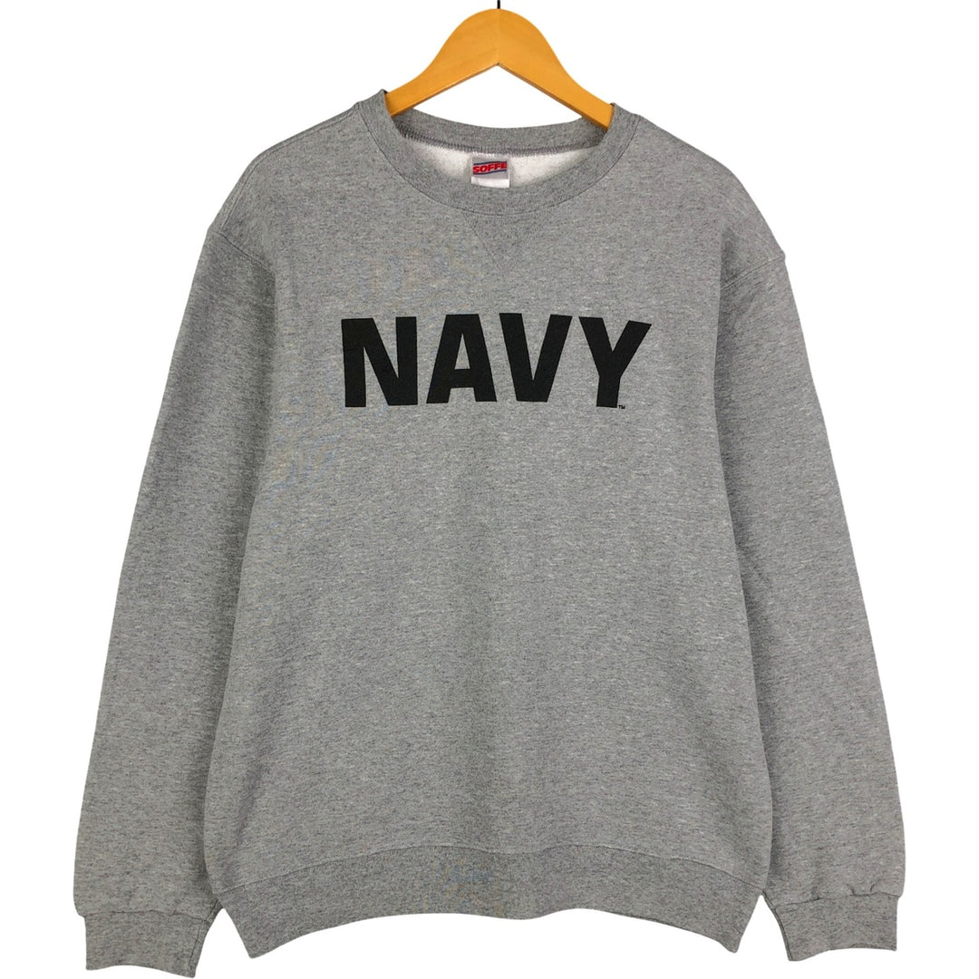 SOFFE SWEATS US NAVY Printed Sweatshirt, Men's Size L, Vintage cotton gray type Vintage Second Hand