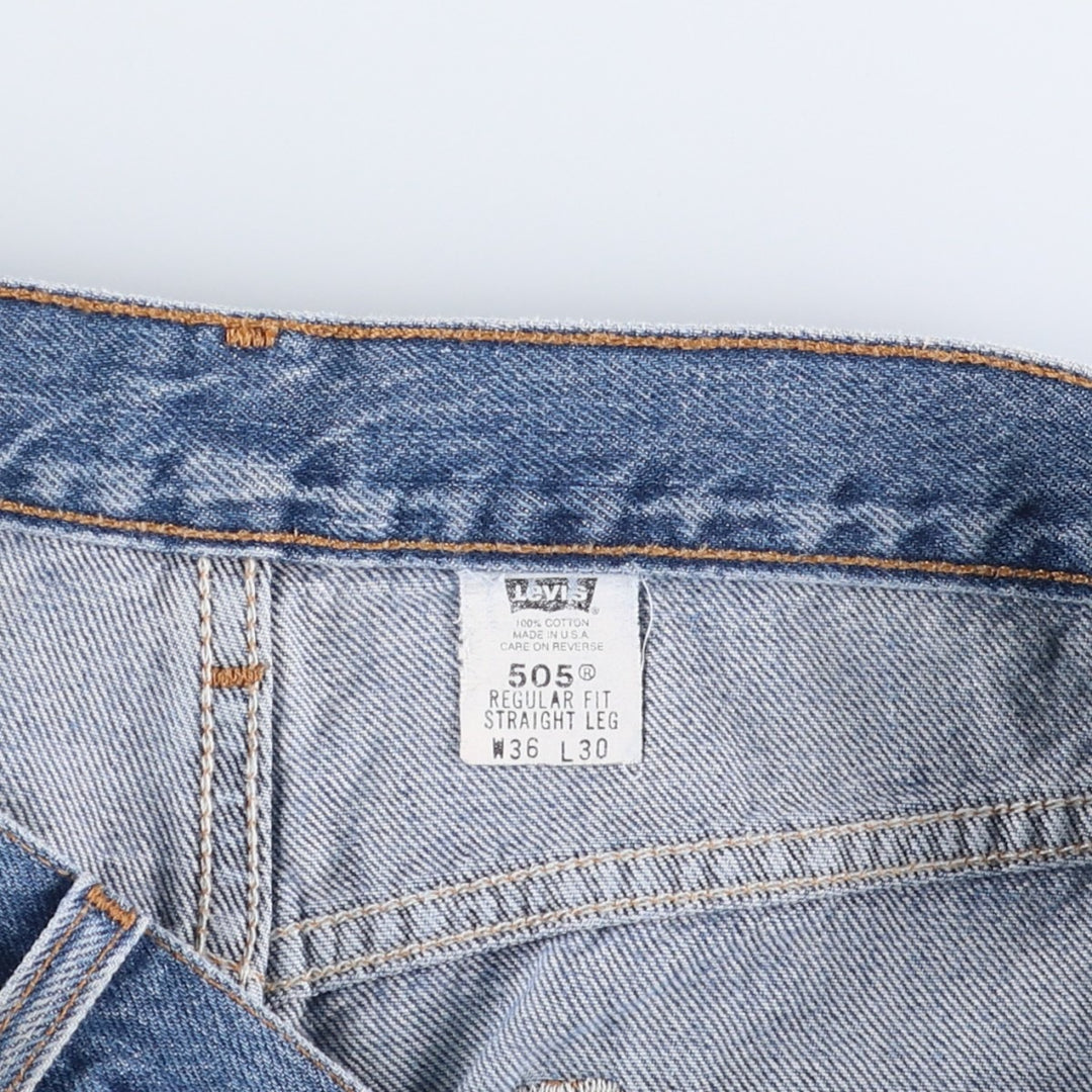 00'S Levi's 505 REGULAR FIT STRAIGHT LEG tapered denim pants made in USA, men's size w34 cotton blue type Vintage Second Hand