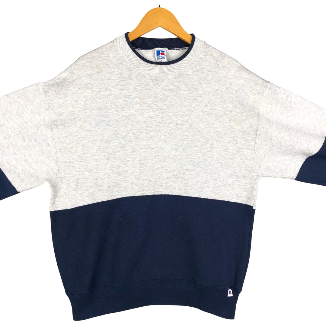 Vintage 90'S Russell plain two-tone blank sweatshirt, made in the USA, size L, men's cotton gray type Vintage Second Hand