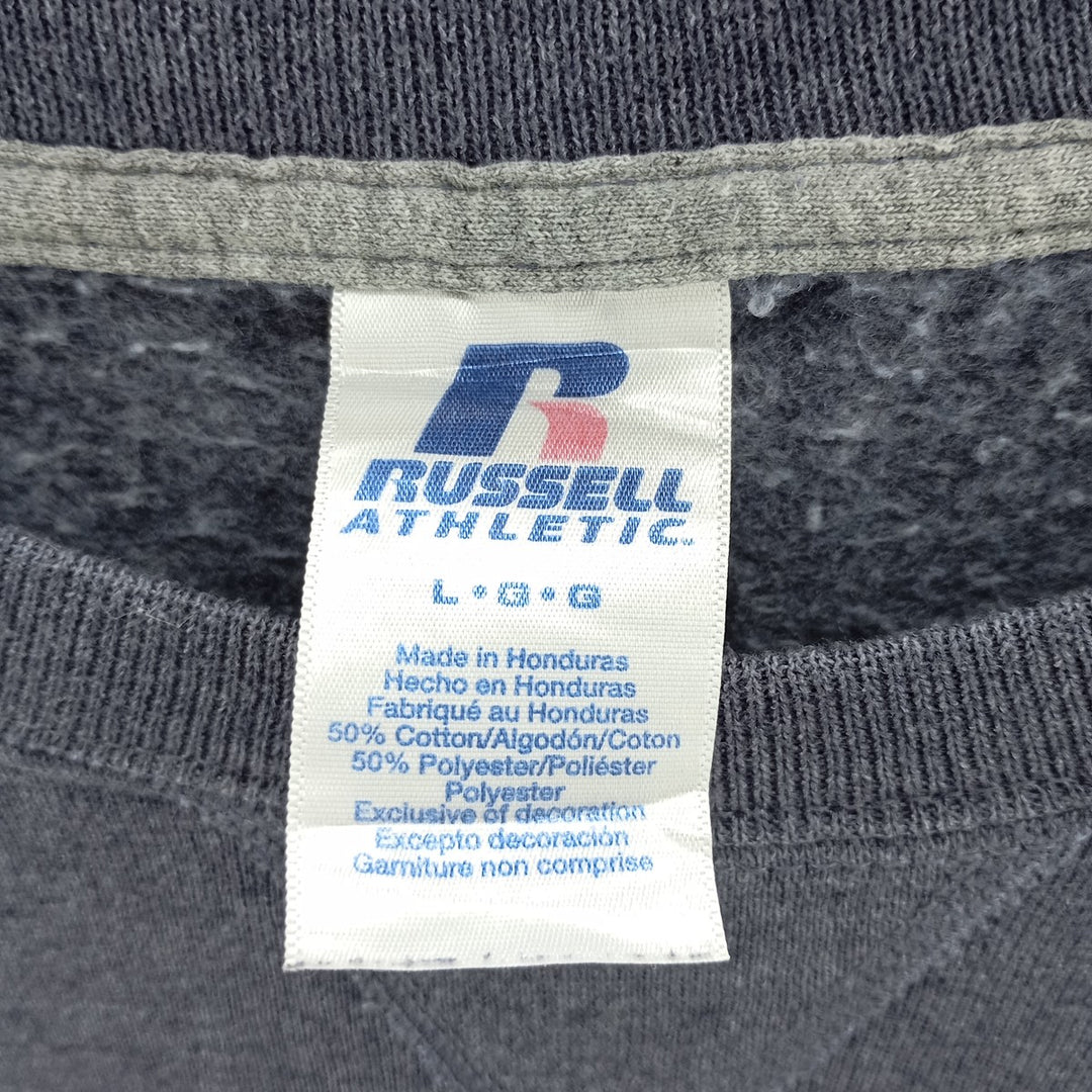2000'S - Russell plain blank sweatshirt, men's size L cotton navy blue type Vintage Second Hand
