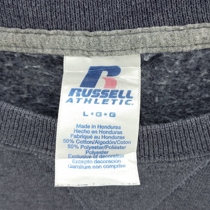 2000'S - Russell plain blank sweatshirt, men's size L cotton navy blue type Vintage Second Hand