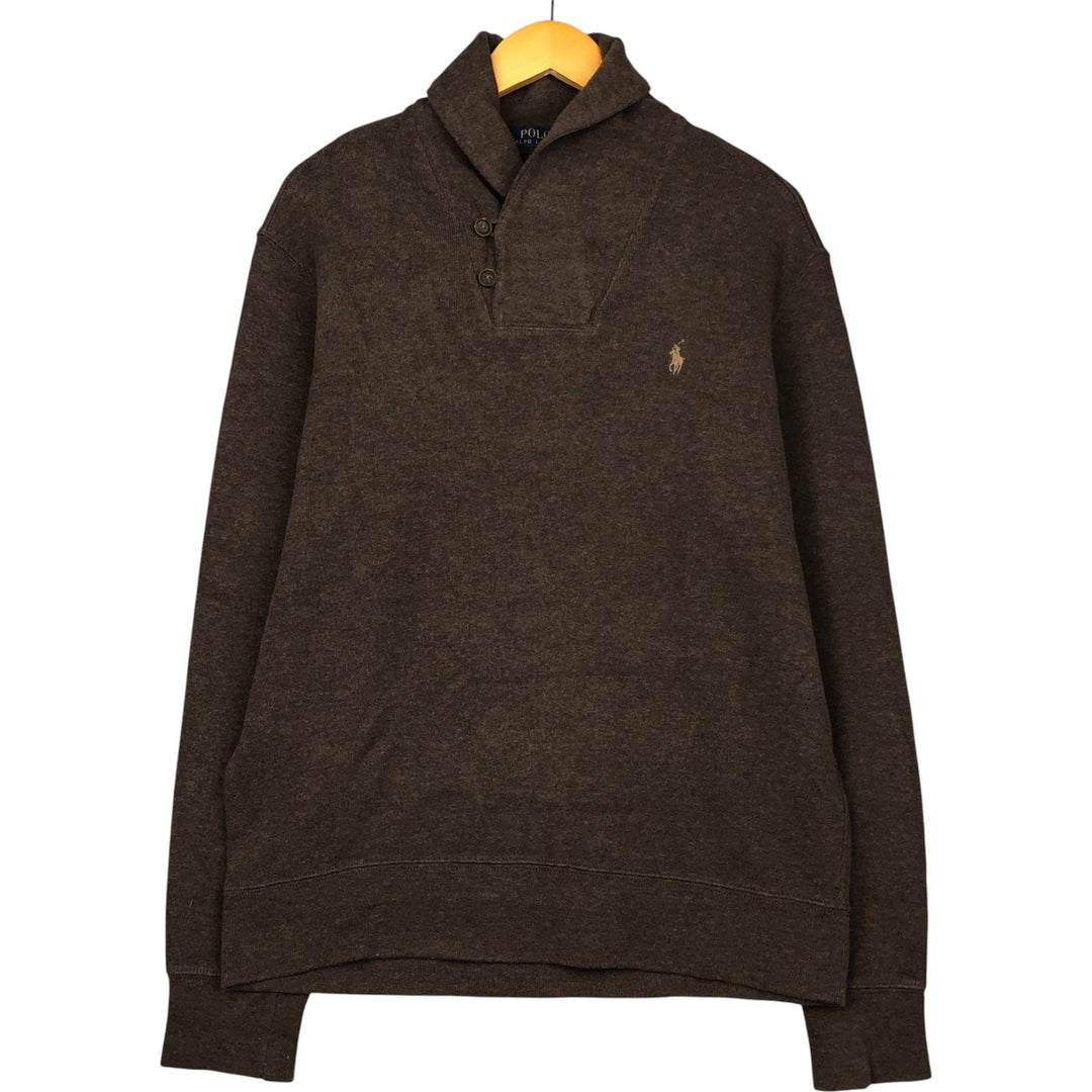 Ralph Lauren POLO RALPH LAUREN shawl collar half-button sweatshirt, men's size L cotton brown type Vintage Second Hand