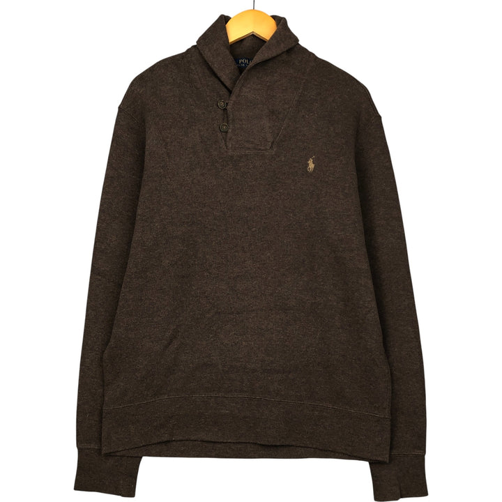 Ralph Lauren POLO RALPH LAUREN shawl collar half-button sweatshirt, men's size L cotton brown type Vintage Second Hand