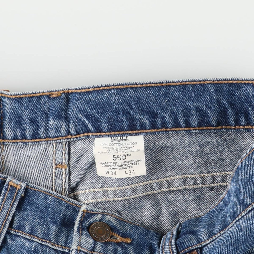 Levi's 550 Relaxed Fit Tapered Leg Denim Pants, Made in Canada, Men's Size 34 cotton blue type Vintage Second Hand