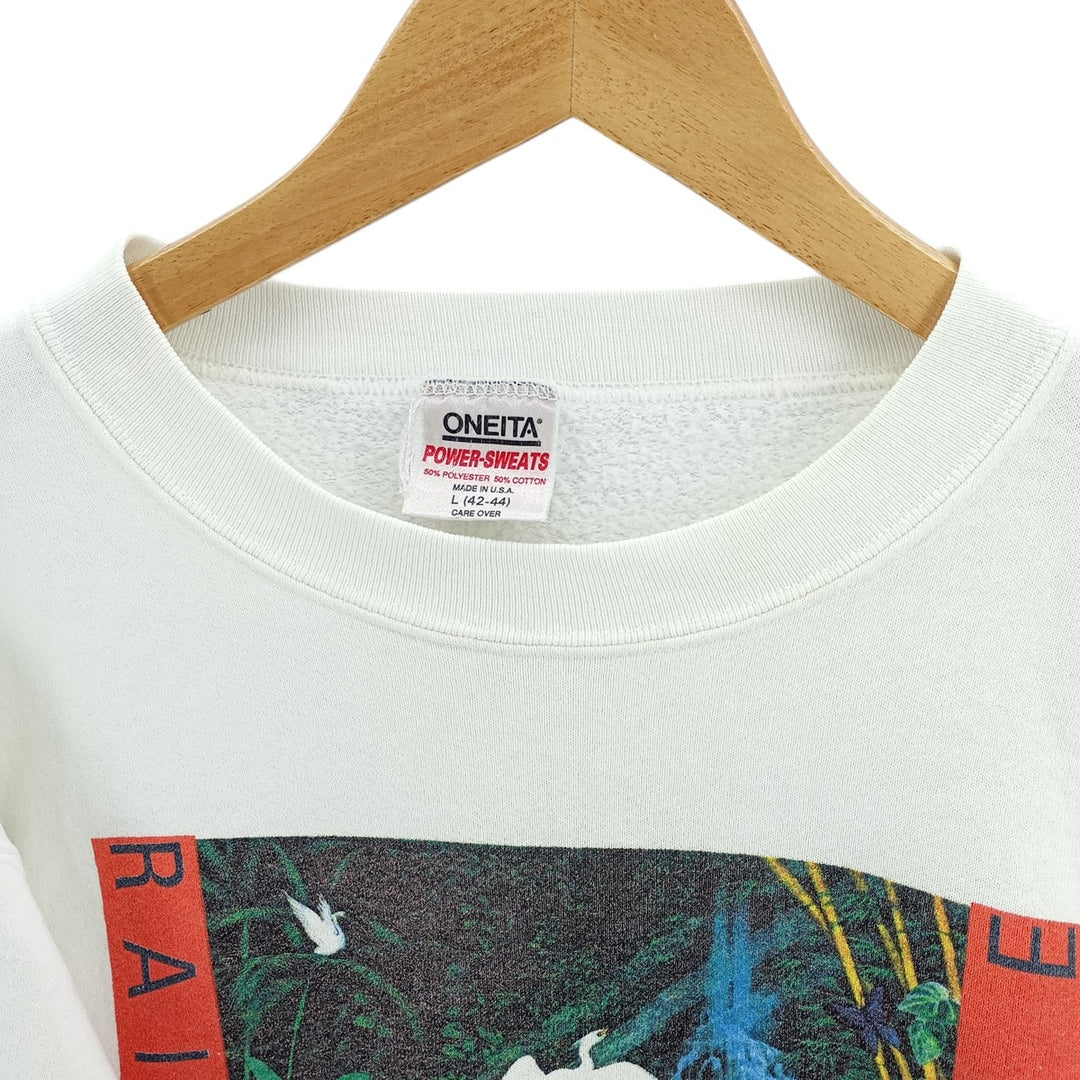 Vintage 90'S ONEITA bird print sweatshirt with animal motif, made in the USA, size L. polyester white type Vintage Second Hand
