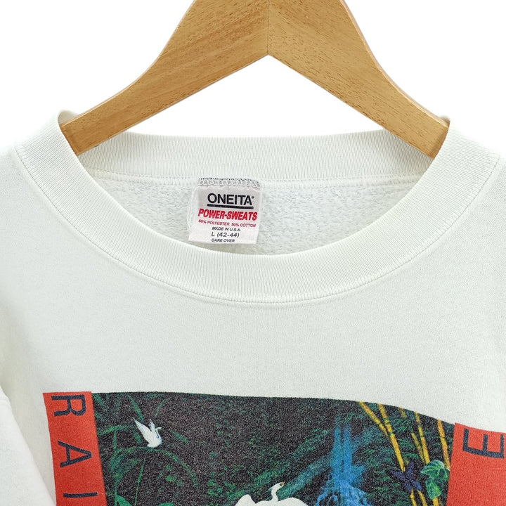 Vintage 90'S ONEITA bird print sweatshirt with animal motif, made in the USA, size L. polyester white type Vintage Second Hand