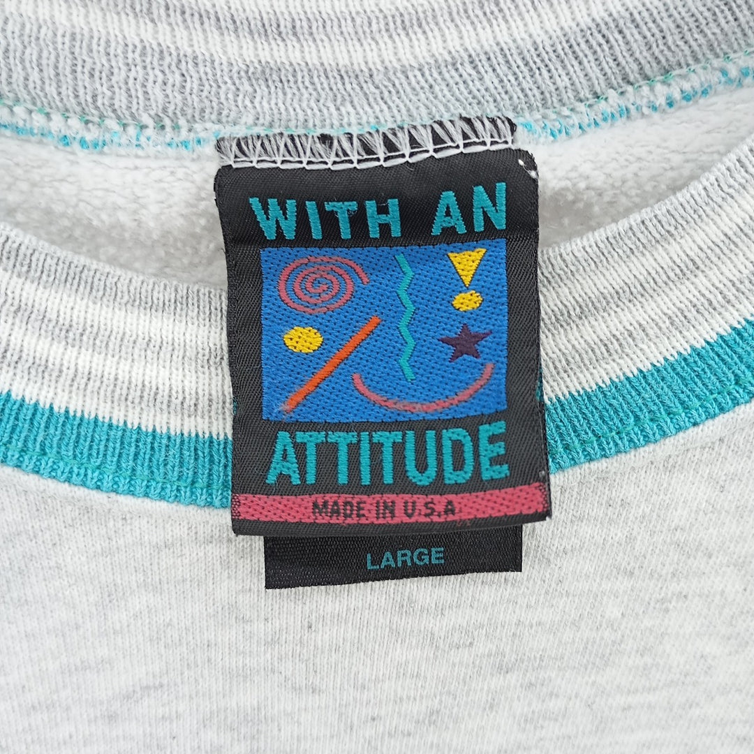 90'S WITH AN ATTITUDE plain blank sweatshirt, made in the USA, men's size L, vintage cotton gray type Vintage Second Hand