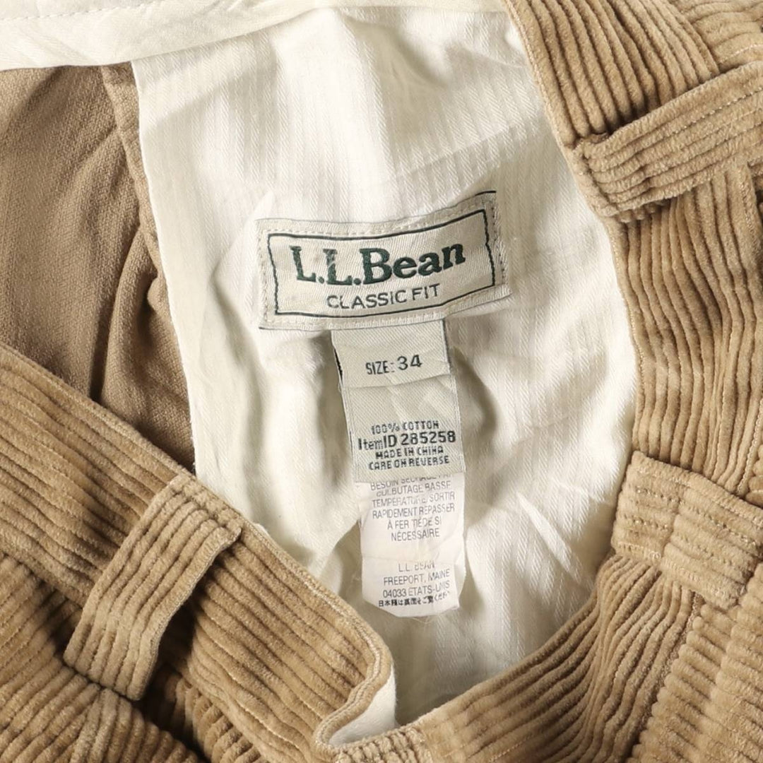 LLBean Classic Fit Wide-Ribbed Two-Pleated Corduroy Pants, Men's, Size W35 cotton Beige type Vintage Second Hand