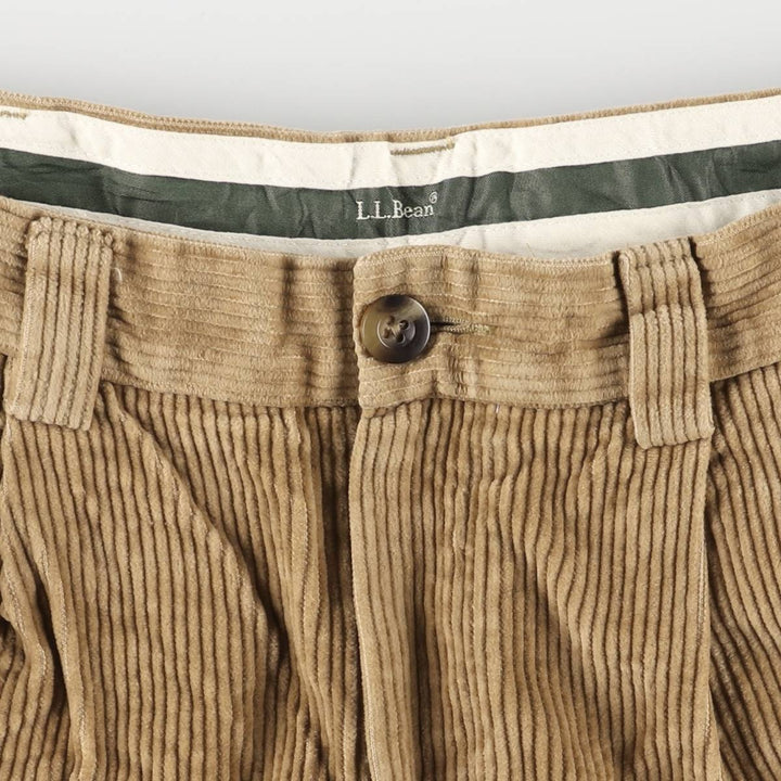 LLBean Classic Fit Wide-Ribbed Two-Pleated Corduroy Pants, Men's, Size W35 cotton Beige type Vintage Second Hand