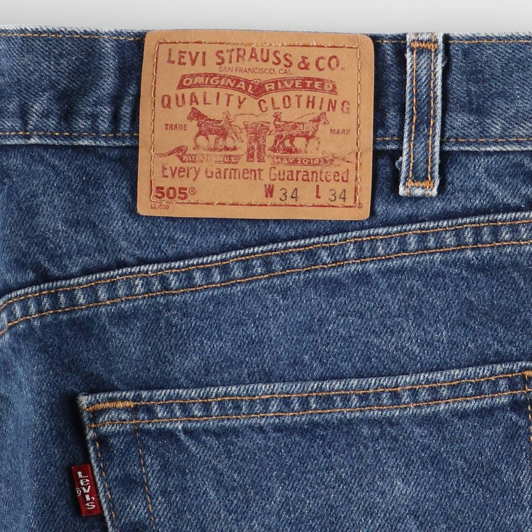00'S Levi's 505 REGULAR FIT STRAIGHT LEG tapered denim pants made in USA, men's size w34 cotton blue type Vintage Second Hand