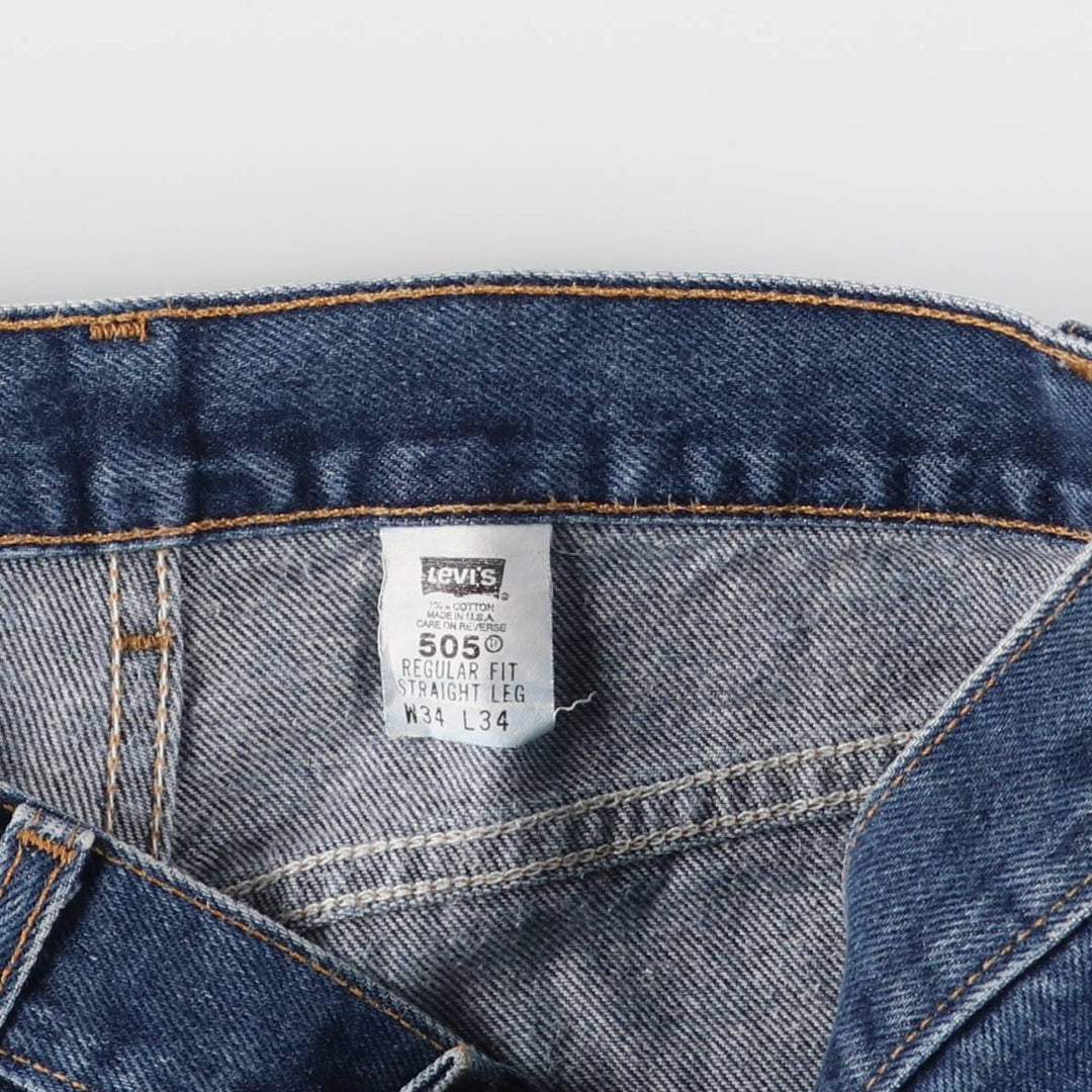 00'S Levi's 505 REGULAR FIT STRAIGHT LEG tapered denim pants made in USA, men's size w34 cotton blue type Vintage Second Hand