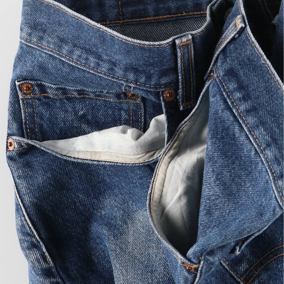 00'S Levi's 505 REGULAR FIT STRAIGHT LEG tapered denim pants made in USA, men's size w34 cotton blue type Vintage Second Hand