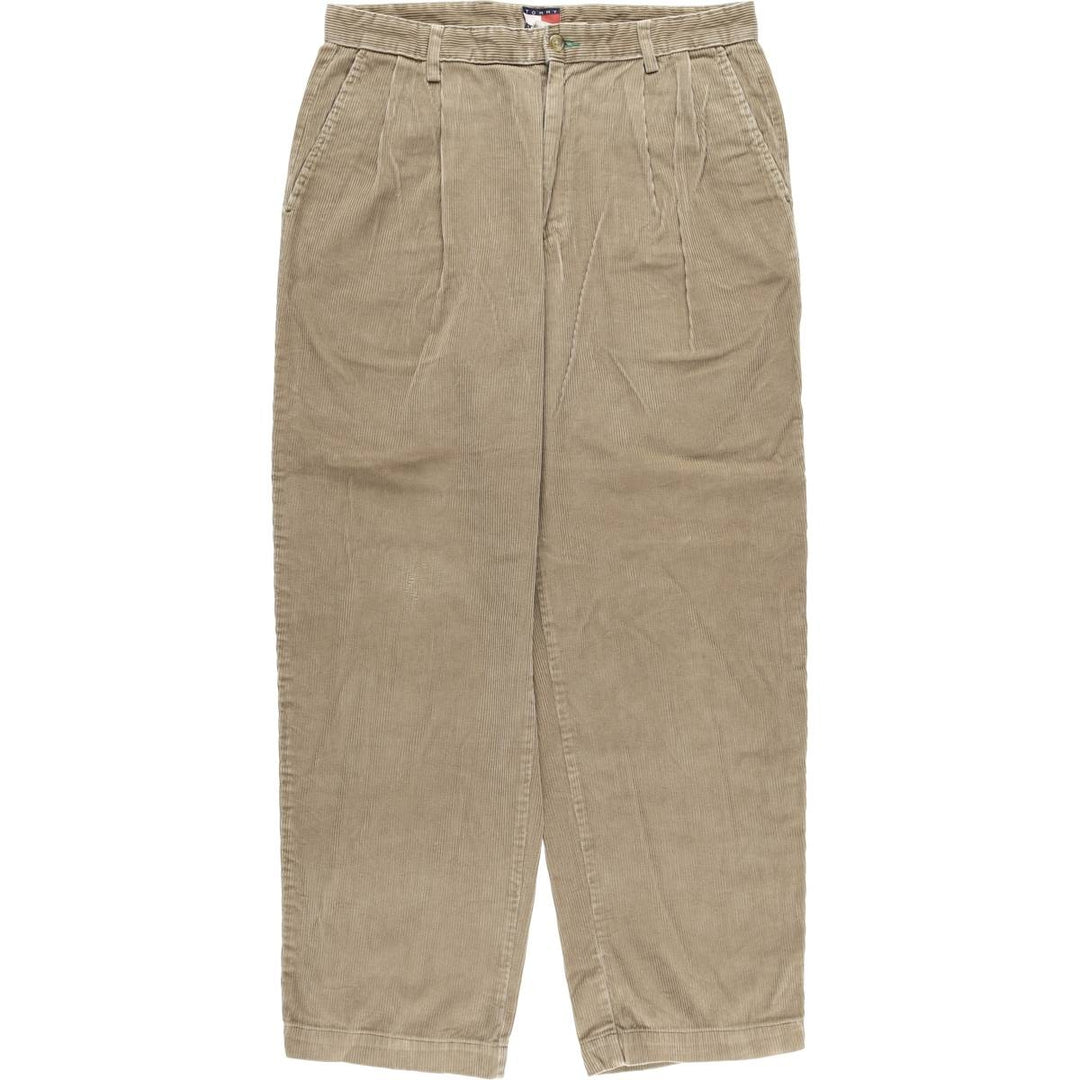 Vintage 90'S Tommy Hilfiger Two-pleat Corduroy Pants, Men's Size 34 cotton beige type brown Vintage Second Hand