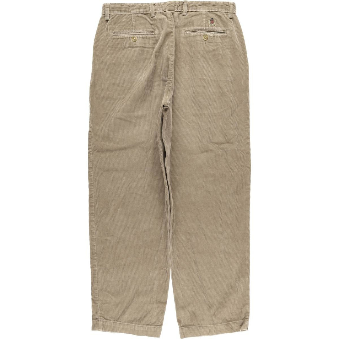 Vintage 90'S Tommy Hilfiger Two-pleat Corduroy Pants, Men's Size 34 cotton beige type brown Vintage Second Hand