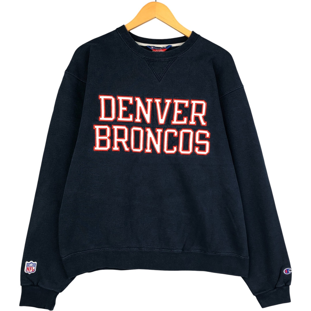 2000'S Champion Authentic Athletic Apparel NFL Denver Broncos Sweatshirt, Men's Size L cotton navy blue type Vintage Second Hand