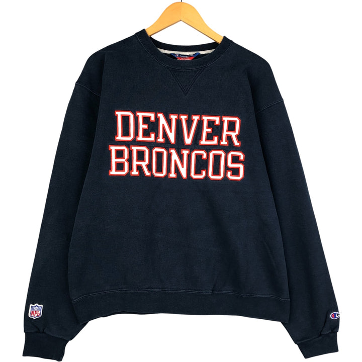 2000'S Champion Authentic Athletic Apparel NFL Denver Broncos Sweatshirt, Men's Size L cotton navy blue type Vintage Second Hand