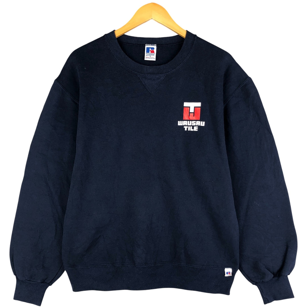 90'S Russell WAUSAU TILE Advertising Sweatshirt, Made in USA, Men's Size Medium, Vintage cotton navy blue type Vintage Second Hand