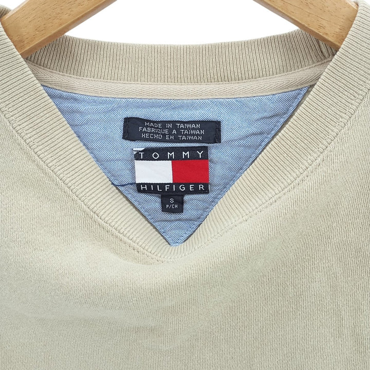 Vintage 90'S Tommy Hilfiger logo sweatshirt, size S, men's cotton Beige type Vintage Second Hand