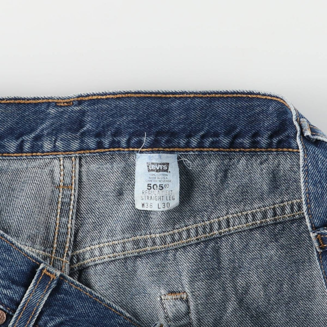 00'S Levi's 505 REGULAR FIT STRAIGHT LEG tapered denim pants made in USA, men's size w34 cotton blue type Vintage Second Hand
