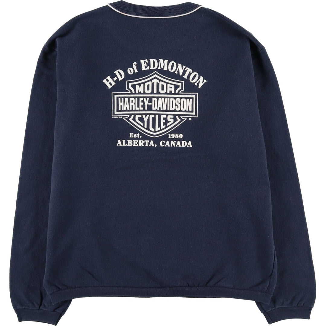 2000'S Harley-Davidson Advertising Sweatshirt, Made in USA, Women's Size Medium cotton navy blue type Vintage Second Hand