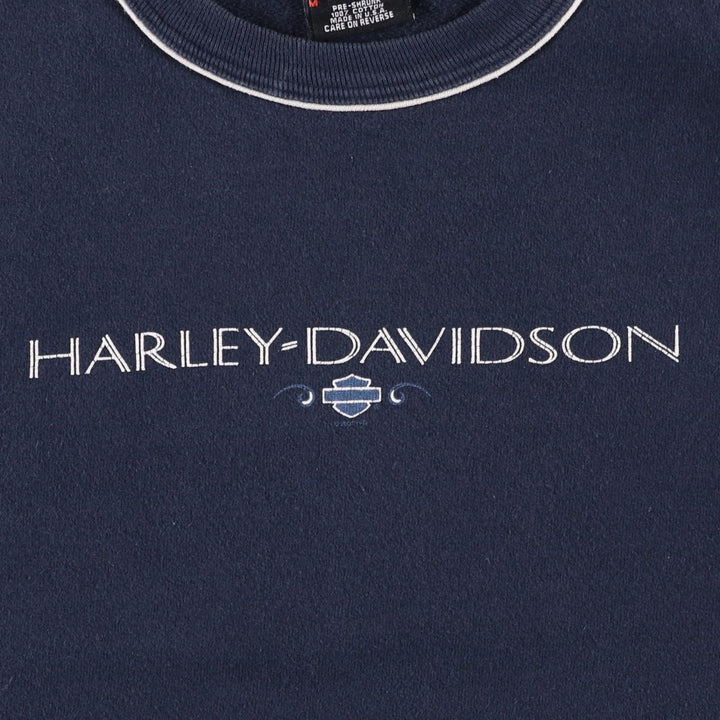 2000'S Harley-Davidson Advertising Sweatshirt, Made in USA, Women's Size Medium cotton navy blue type Vintage Second Hand