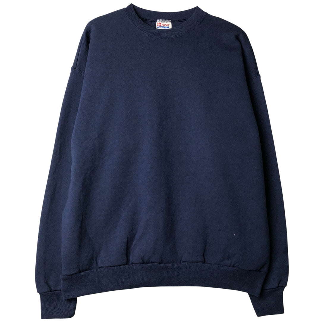 Vintage 90'S Hanes ACTIVEWEAR plain blank sweatshirt, made in the USA, men's size XL cotton navy blue type Vintage Second Hand