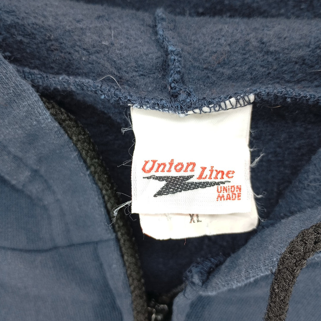 Vintage 90'S Union Line full-zip sweatshirt hoodie, made in the USA, size XL. cotton navy blue type Vintage Second Hand