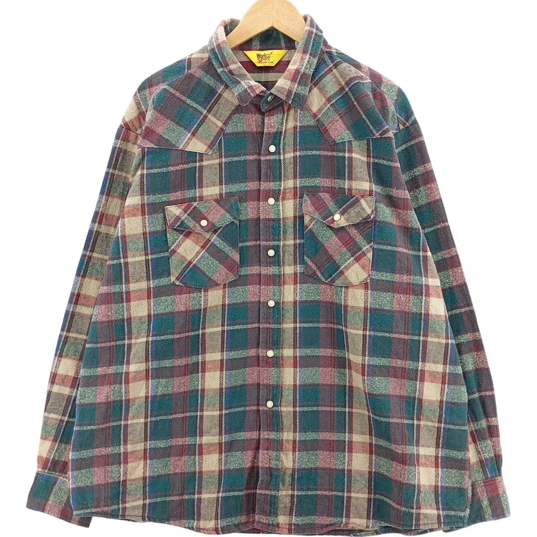 Vintage 1980'S Workn' Sport Western flannel check shirt, made in the USA, men's size XL unclear wine-red Vintage Second Hand