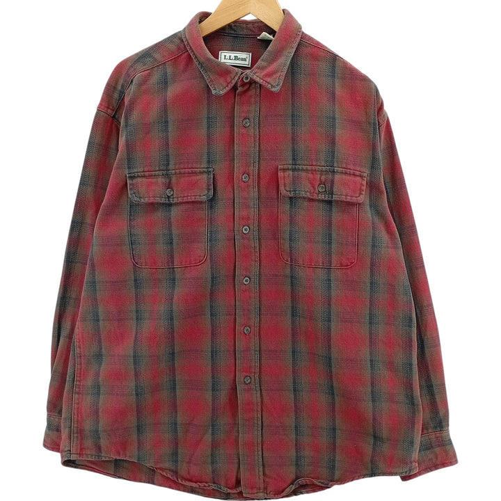 90'S LLBean Long Sleeve Flannel Check Shirt, Men's Size L, Vintage cotton red type Vintage Second Hand