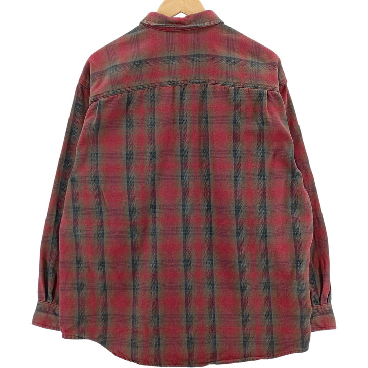 90'S LLBean Long Sleeve Flannel Check Shirt, Men's Size L, Vintage cotton red type Vintage Second Hand