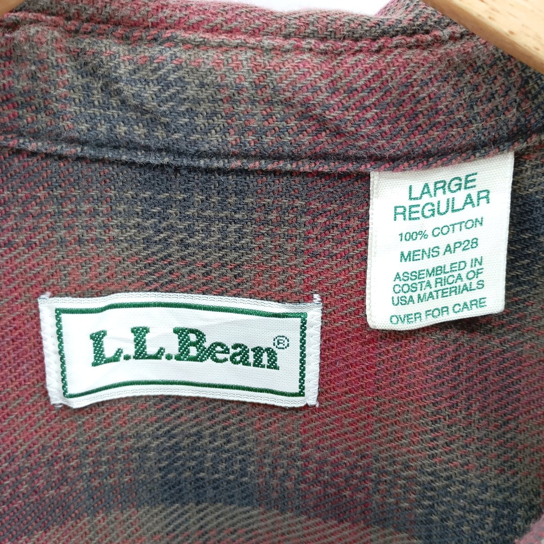 90'S LLBean Long Sleeve Flannel Check Shirt, Men's Size L, Vintage cotton red type Vintage Second Hand
