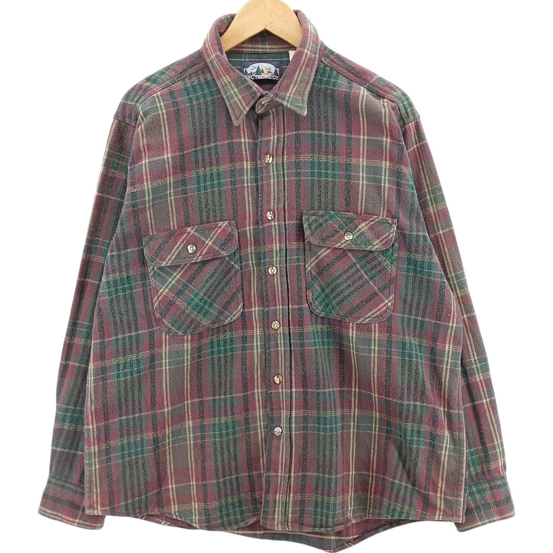 GFC TRADING CO. Long Sleeve Heavy Flannel Check Shirt, Men's Size XL, Vintage cotton wine-red Vintage Second Hand