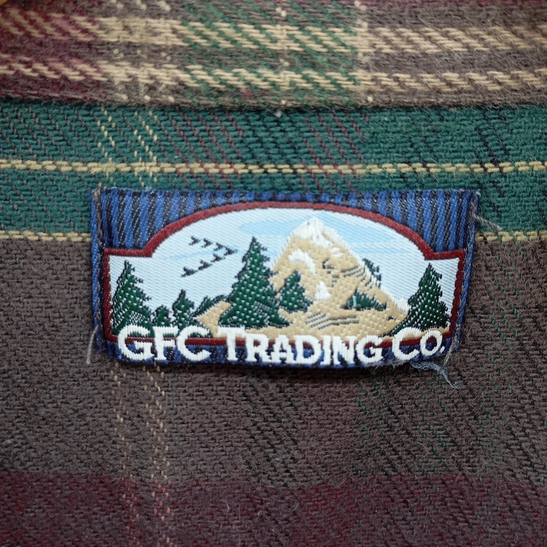 GFC TRADING CO. Long Sleeve Heavy Flannel Check Shirt, Men's Size XL, Vintage cotton wine-red Vintage Second Hand
