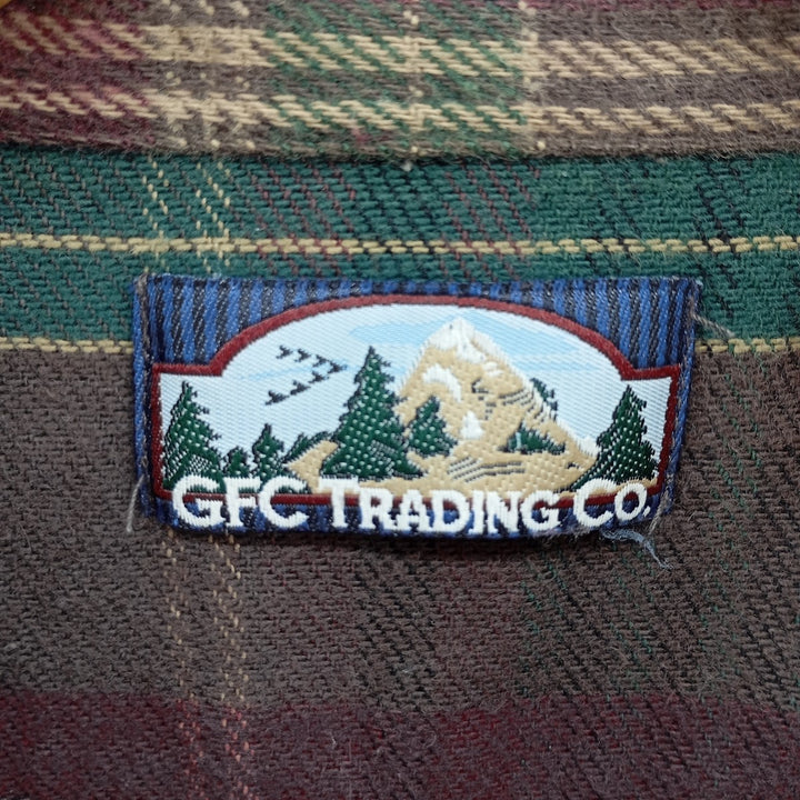 GFC TRADING CO. Long Sleeve Heavy Flannel Check Shirt, Men's Size XL, Vintage cotton wine-red Vintage Second Hand