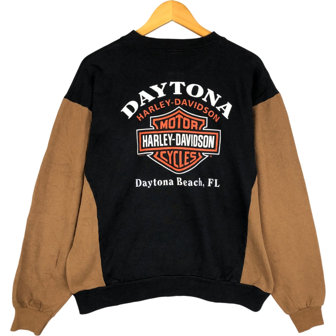 2000'S Harley-Davidson Eagle Print Two-Tone Advertising Henley Sweatshirt, Made in USA, Men's Size L cotton black type Vintage Second Hand