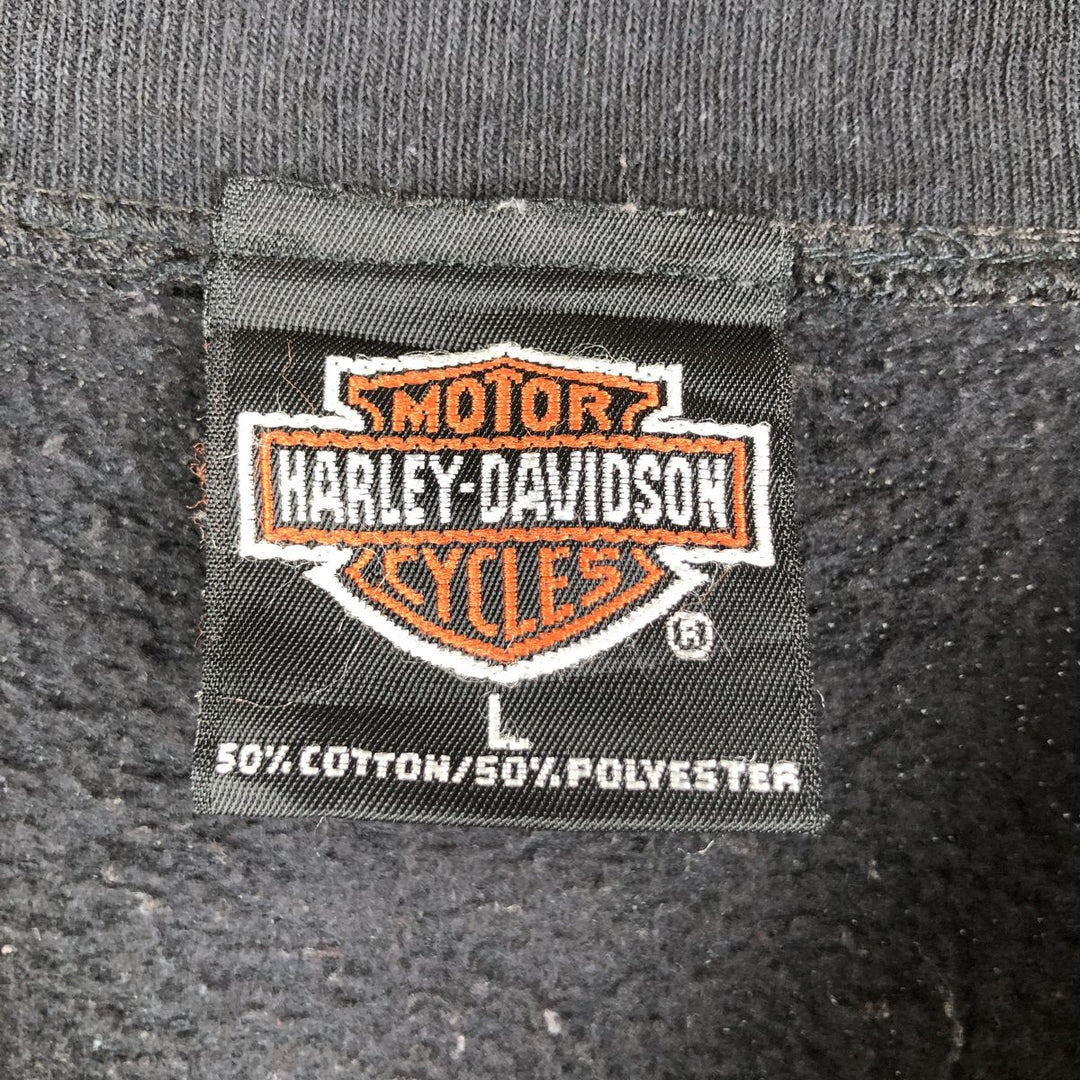 2000'S Harley-Davidson Eagle Print Two-Tone Advertising Henley Sweatshirt, Made in USA, Men's Size L cotton black type Vintage Second Hand